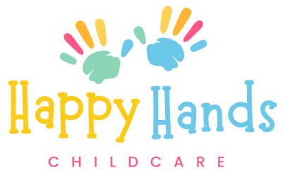 Colorful handprints logo for Happy Hands Childcare.
